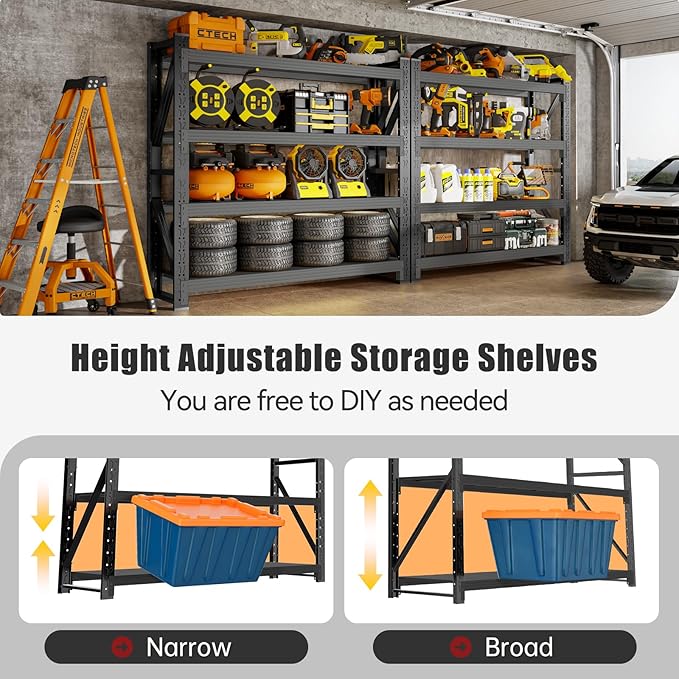 60" W Storage Shelves, 4 Tier Metal Garage Shelving Units, 5000LBS Heavy Duty Adjustable Shelf, Garage Storage Rack, Industrial Shelving for Shop, Warehouse,60" W x 24" D x 79" H