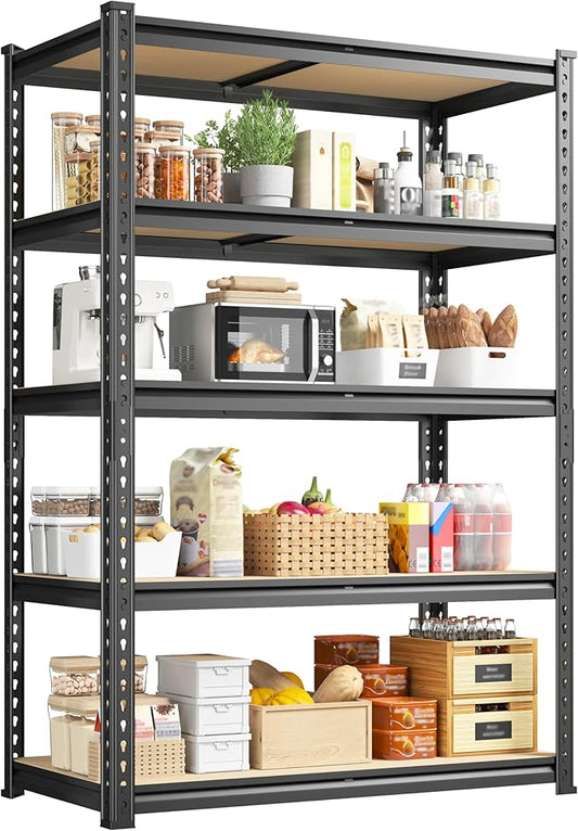 5-Tier Storage Shelves, 1980LBS Adjustable Pantry Shelves, Metal Shelving Unit for Storage, Kitchen, Pantry, Closet, Laundry, Garage,72.06" H x 35.55" W x 11.81" D
