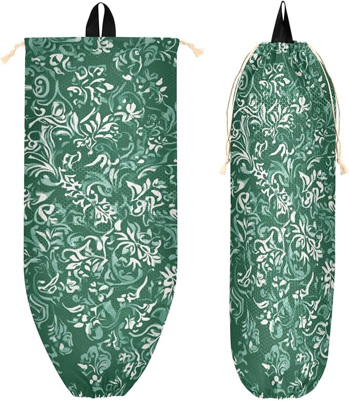 Plastic Bag Holder Wall Mount Grocery Bag Shopping Bag Storage Holder Organizer Dispenser with Adhesive Hook,for Kitchen Bathroom Home Decor 9x22 Inches Green Retro Pattern Bohemian20