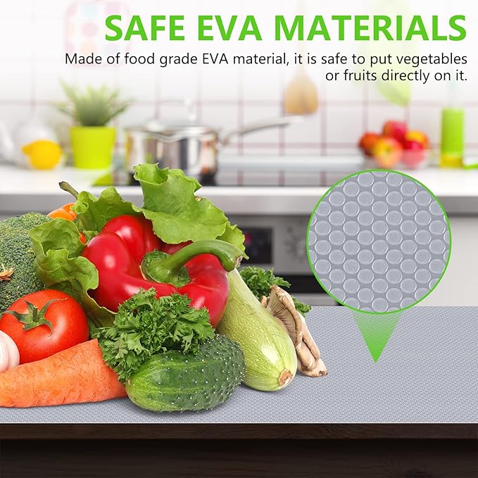 Shelf Liners for Kitchen Cabinet Refrigerator Liners Waterproof Kitchen Cupboard Liner Drawer Mats EVA Material Non Adhesive Fridge Mats for Shelves Clear 2 Rolls 17.5 x 236.2 Inches