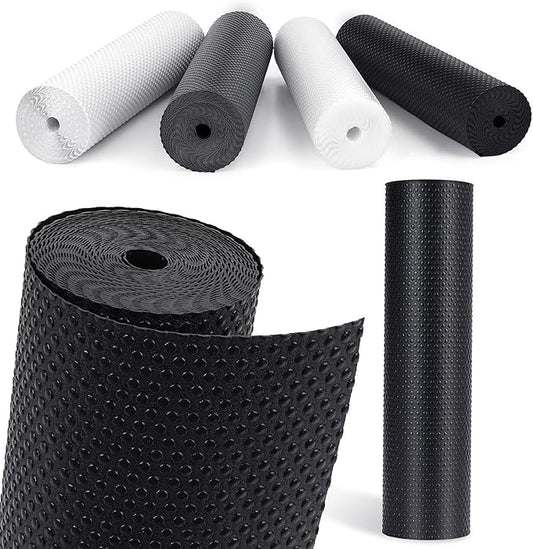 MooiFun Drawer Liners, Waterproof Shelf Liner, Anti-Slip Non-Adhesive BPA Free Kitchen Cupboard Cabinet Liner Refridge Fridge Mats Sink Protector Strong Durable for Home (Black/11.8in x 10Ft)