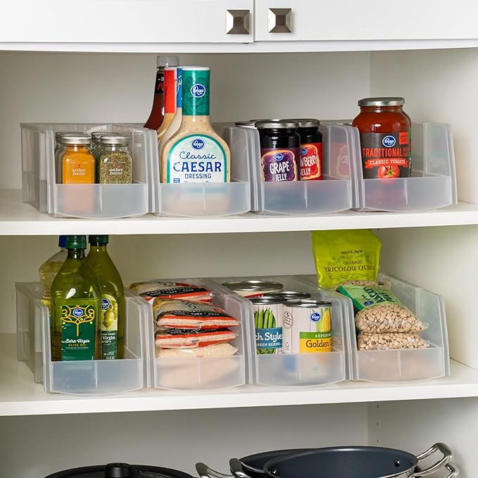 IRIS USA Plastic Stackable Clear Storage Bins, Open Front Fridge Pantry Kitchen Closet Cabinet Organizer Caddy Basket for Organizing Snack, Food, Cans, and Bathroom Essentials - Large 8 Pack