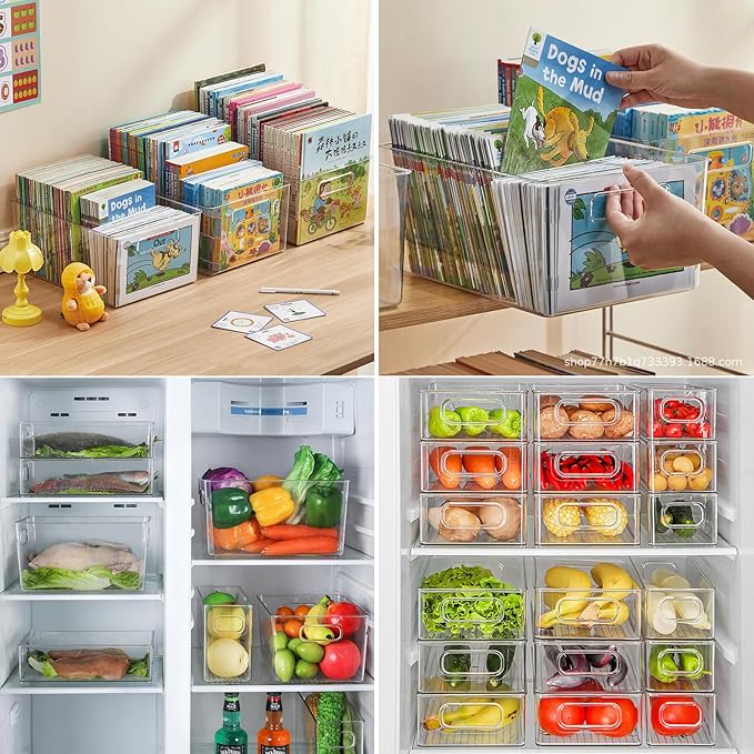 3 Pack Clear Plastic Storage Bins, Large Pantry Organizer Basket with Handle, BPA Free Storage Containers for Fridge, Closet, Bathroom, Under Sink and Kitchen Organization