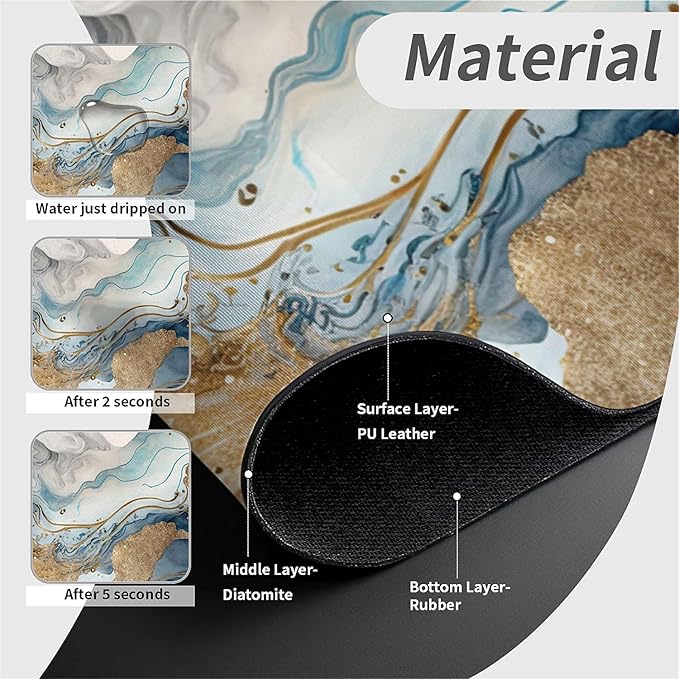 Kitchen Sink Splash Guard，Natural blue and gold marble Faucet Mat Sink Gadgets-Super Absorbent Fast Drying Mat Drip Catcher for Kitchen, Bathroom,Sink Mat, Dish Drying Mat, Bathroom(15" X 5.5" )