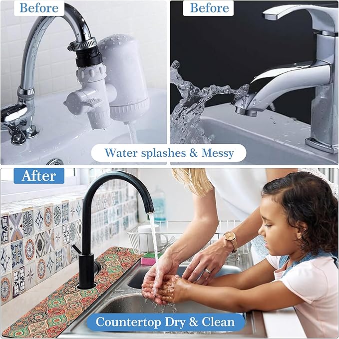 Faucet Mat Splash Guard Boho Rug, Soft Diatom Mud Material, Strong Water Absorption, Non-slip,Easy to Clean for Bathroom, Kitchen 23.5"X5.5"