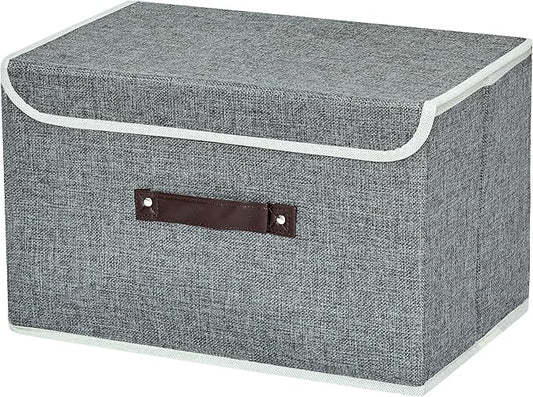 Storage Bin for Shelves Foldable Storage Organizing Basket with Lid&Handles Rectangle Closet Baskets,Gray Storage Bins, Storage Boxes for Home Office Car Dormroom