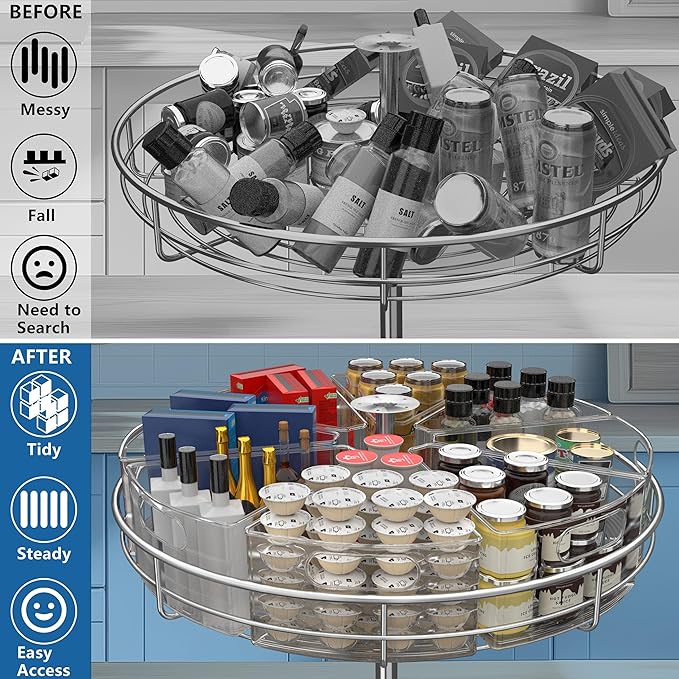 Lazy Susan Organizer Bins for 28"-29" Diameter Corner Cabinet Lazy Susan, 8 Pack, Clear Plastic Cabinet and Pantry Storage Bin, 1/8 Wedge-Food Safe, BPA Free