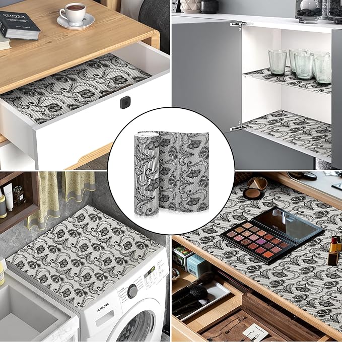 ALIUNI Drawer and Shelf Liner, Non-Slip Kitchen Cabinet Liners Non-Adhesive Thick Strong Grip Waterproof Washable Mats Protect Dresser Shelves Cupboard Bathroom Cabinets, Boho: Floral, 18 in X 10 FT
