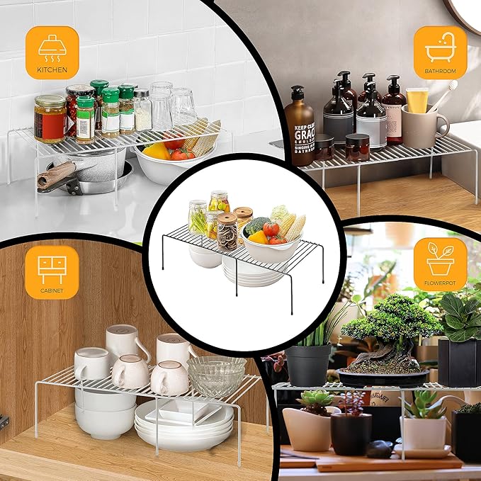 Ravinte 1 Pack Freezer Shelf Organizer, Expandable Cabinet Storage Shelf with Rustproof Metal Wire, Adjustable Kitchen Cabinet Organizer Spice Rack for Frige, Pantry, Cupboard, Countertop - White