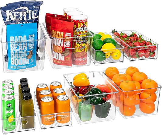 Sorbus Set of 8 Clear Fridge Organizers - Refrigerator & Pantry Bins for Organizing Food - 2 Different Sizes with Handles - Kitchen, Bathroom, & Closet Storage Containers