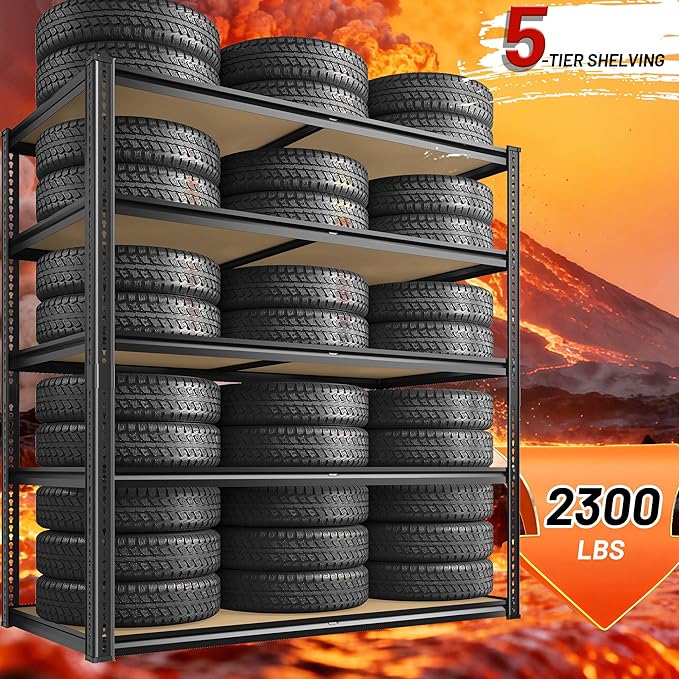 40" W Garage Shelving 2250LBS Storage Shelves Adjustable Metal Shelving 5 Tier Garage Utility Rack Shelf for Warehouse, Pantry, Closet, Kitchen 72.2" H x 40" W x 20" D, Black