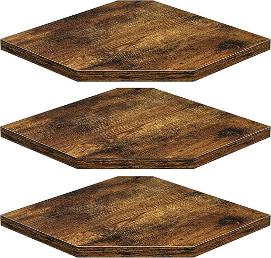 Corner Shelf Wall Mount, Floating Corner Shelves, Set of 3 Corner Wall Shelf Organizer, Rustic Wood Wall Storage Display Shelves for Living Room Bedroom Bathroom Kitchen, Rustic Brown