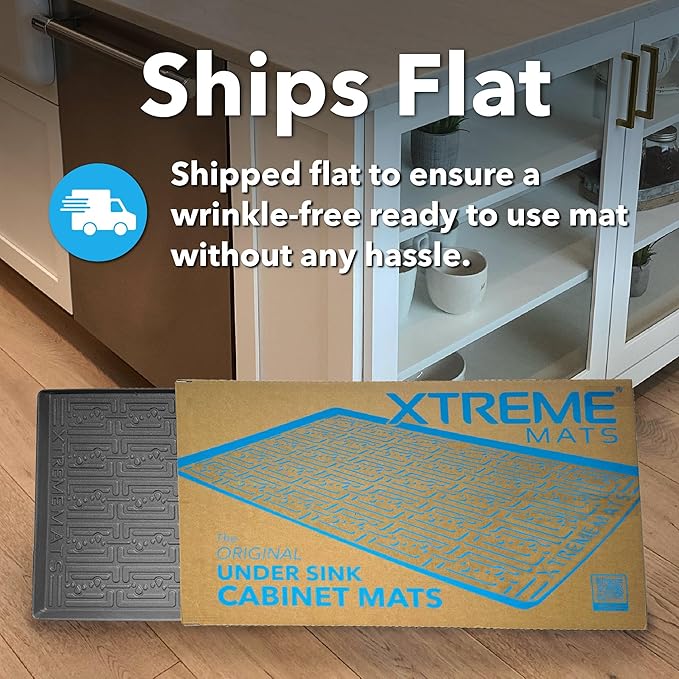 XTREME MATS Waterproof Undersink Mat (Gray 37" 1/4 x 22 1/4) Cabinet Base Liner for Kitchen & Laundry Cabinets Catches Leaks Prevents Damage Flexible Sink Driptray