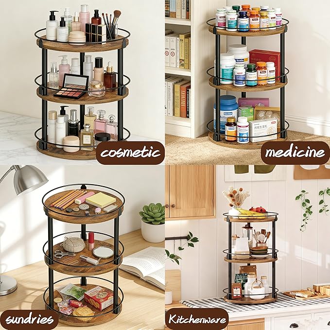 Rotating Spice Rack,Rotates Smoothly,Aesthetically Pleasing Durable,Lazy Susan Organizer for Kitchen Countertops, Bathrooms, Dressing Tables,Coffee Tables, and Other Locations (Three)