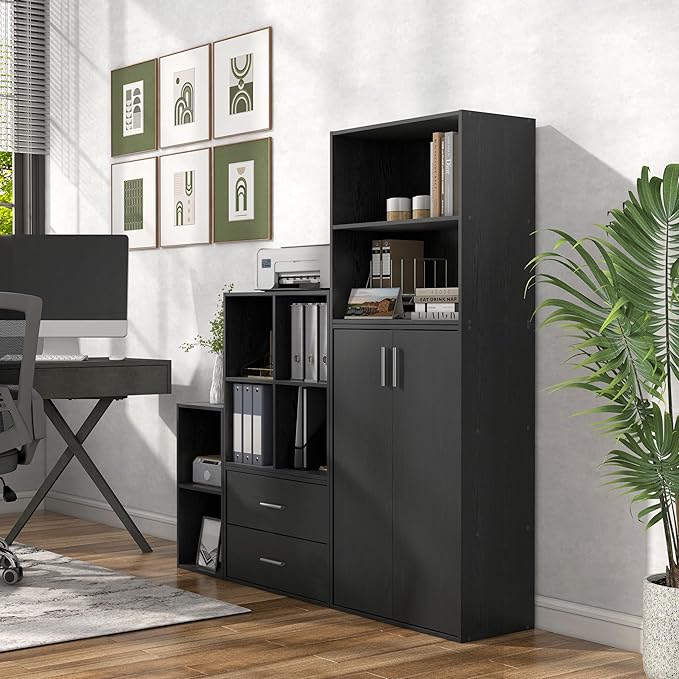 Homes: Inside + Out Apexa 2-Tier Cube Storage Organizer Shelves, Stackable Wood Bookcase Fits Cubby Bins for Organization, Dorm Teen Room Decor & Home Office, Black