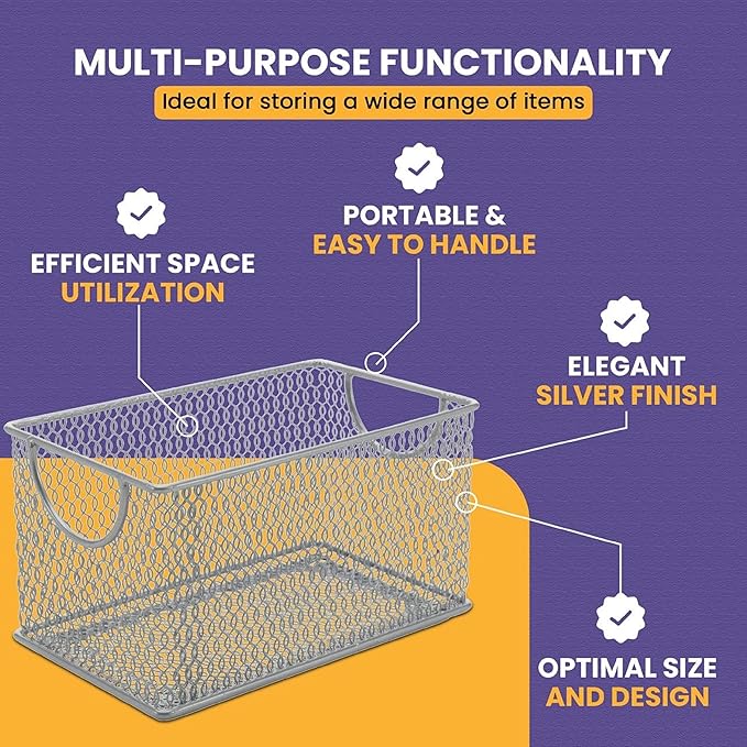 YBM Home Kitchen Pantry Organizer Wire Basket for Shelves, Cabinets, Pantry, Countertop, Mesh Open Storage Bin Metal Basket for Organizing Food Supplies, 10.75x5.5x6.5