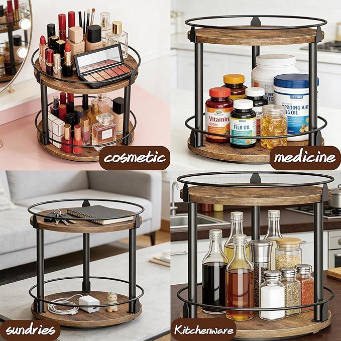 Rotating Spice Rack,Rotates Smoothly,Aesthetically Pleasing Durable,Lazy Susan Organizer for Kitchen Countertops, Bathrooms, Dressing Tables,Coffee Tables, and Other Locations (Two)