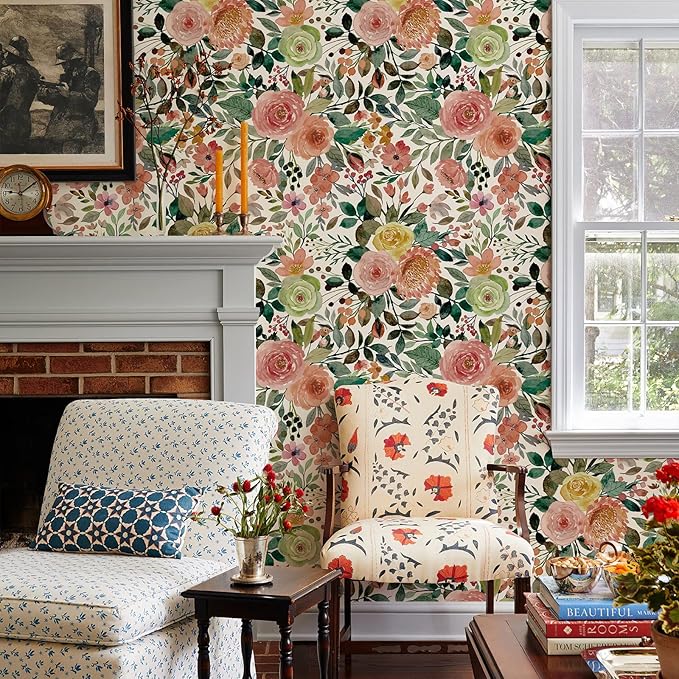 Floral Pattern Self-Adhesive Contact Paper, Oil and Water Resistant Drawer Liner Wallpaper for Dresser, Kitchen Cabinets, Dollhouse Walls, Arts & Crafts Decal (118.1" x 17.3", White Camellia)
