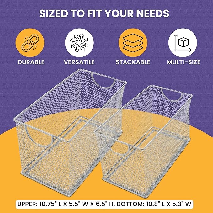 YBM Home Kitchen Pantry Organizer Wire Basket for Shelves, Cabinets, Pantry, Countertop, Mesh Open Storage Bin Metal Basket for Organizing Food Supplies, 10.75x5.5x6.5