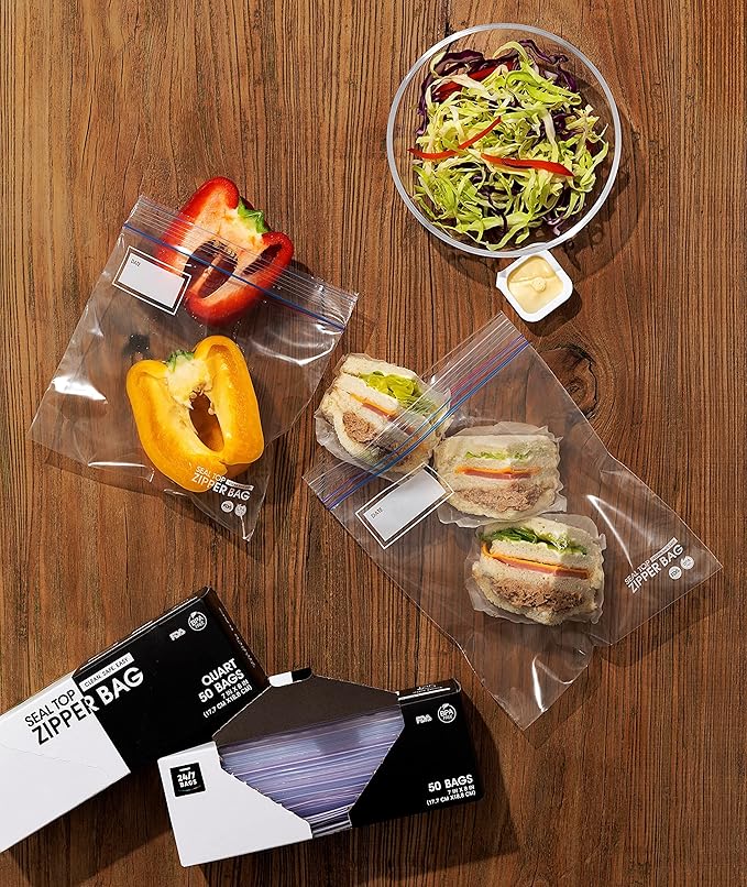 24/7 Bags- Quart Zip Storage Bags, Case Pack, 1600 Count, Double Zipper Seal, Easy Grip Open Tabs, Write-On Space, BPA-Free & Heavy Duty, 32 Boxes of 50