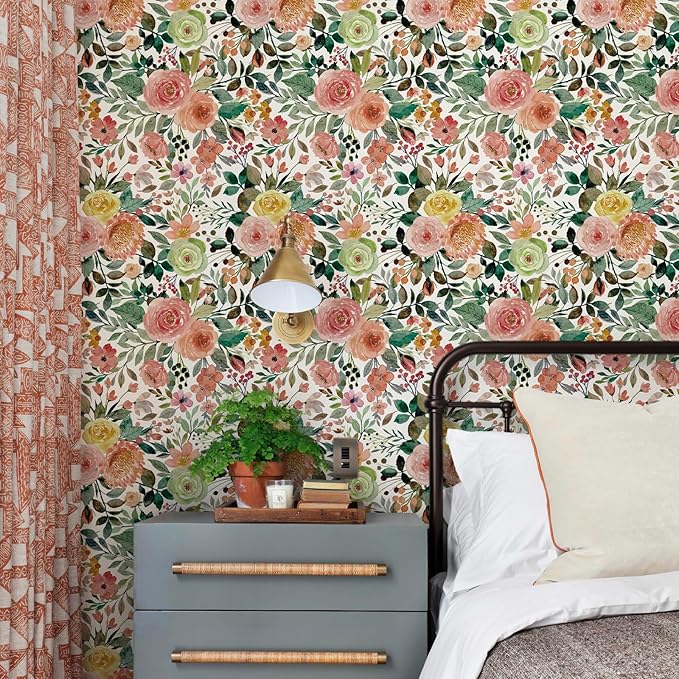 Floral Pattern Self-Adhesive Contact Paper, Oil and Water Resistant Drawer Liner Wallpaper for Dresser, Kitchen Cabinets, Dollhouse Walls, Arts & Crafts Decal (118.1" x 17.3", White Camellia)