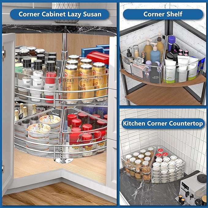 Lazy Susan Organizer Bins for 28"-29" Diameter Corner Cabinet Lazy Susan, 6 Pack, Clear Plastic Cabinet and Pantry Storage Bin, 1/8 Wedge-Food Safe, BPA Free