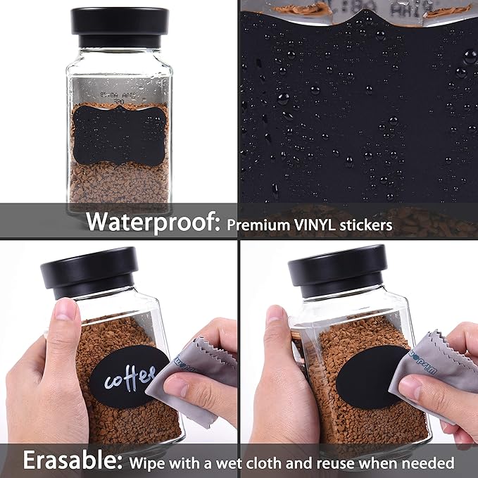 Wisdompro Chalkboard Labels, 190 Pcs Waterproof, Reusable & Removable Blackboard Stickers for Storage Bins, Food Container, Mason Jars, Bottles - 2 Sizes