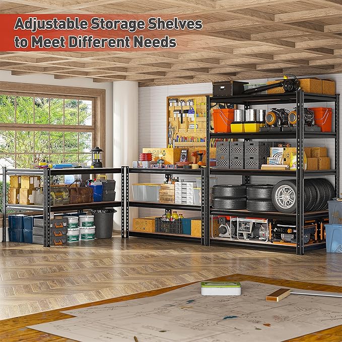 REIBII 2200LBS Storage Shelves 5 Tier Garage Shelving Heavy Duty, Adjustable Metal Shelving Unit, Garage Shelves for Basement, Warehouse, Pantry, Closet, Kitchen 72" H x 35.55" W x 16" D, 2 Pack | Heavy Duty, Adjustable, 2020LBS Capacity, Garage, Pantr...