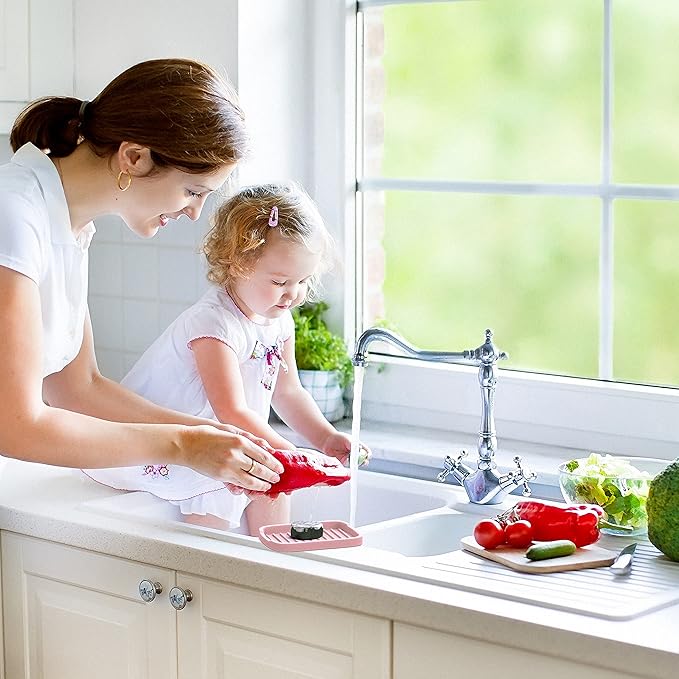 Silicone Sponge Holder -soap Tray - 5.9" X 4.33" Set -2pcs (Pink)
