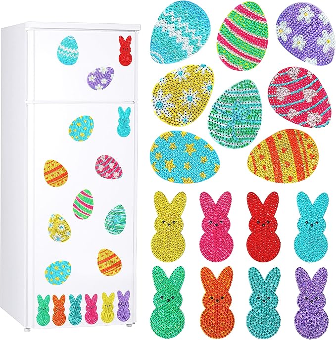 Muximud 16 Pcs Easter Diamond Art Magnets for Refrigerator DIY Eggs Bunny Diamond Painting Magnets Accessories Diamond Art Kits for Adults Easter Crafts Gifts Home Decor