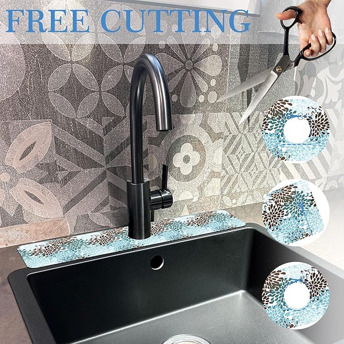 Faucet Mat Splash Guard Colorful Rain Drop, Soft Diatom Mud Material, Strong Water Absorption, Non-slip,Easy to Clean for Bathroom, Kitchen 23.5"X5.5"