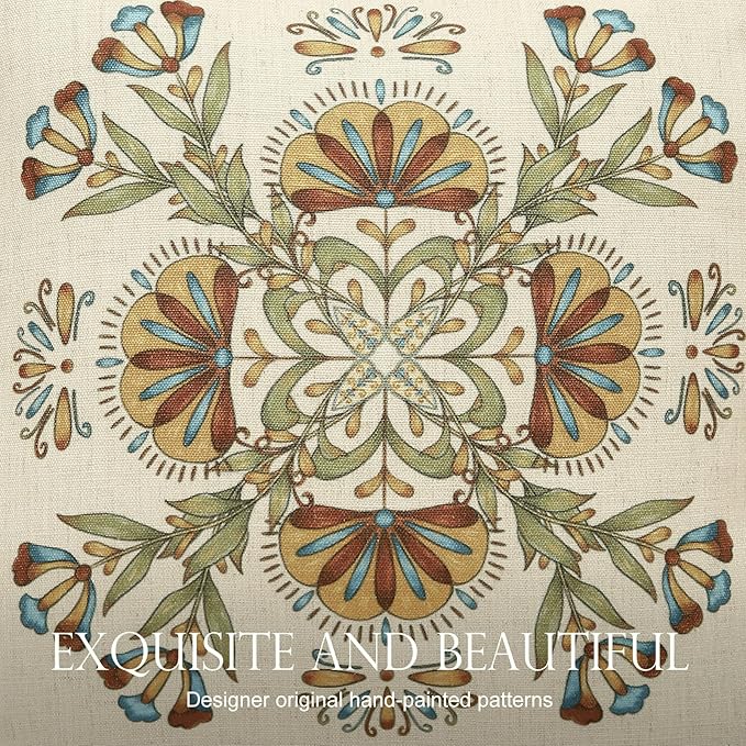 patdrea Designer Square Throw Pillow Covers Set of 2,French Vintage Blue Farmhouse Linen Floral Pattern Pillow Cover,Decorative Pillowcases Cushion for Bed Living Room Outdoor Car,18"x18"