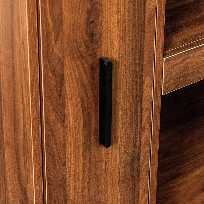 70.87" Tall Kitchen Pantry Storage Cabinet with Pull-Out Shelf, Glass Doors, 2 Drawers & Side Shelves, Freestanding Wood Hutch Cupboard with Microwave Stand for Dining Room, Coffee Bar, Walnut