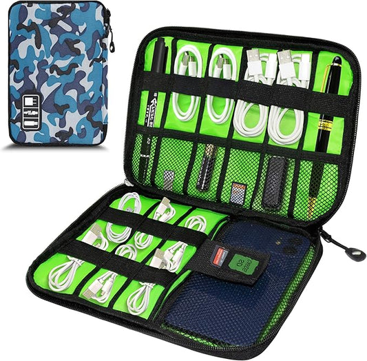 Miavers Electronics Organizer, Portable Cable Organizer Bags, Travel Electronic Accessories Storage Case for Cables, Cords, Charger, Phone (Camo Blue)