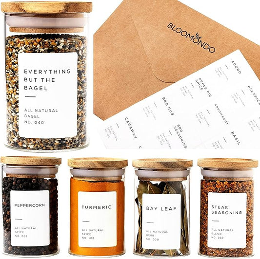 160 Waterproof Spice Jar Labels Preprinted 2.1x1.6in Spice Label for Empty Spice Jars. 112 Spice Stickers, 8 Blank Pantry Labels and 40 Expiry Labels for Seasoning Containers