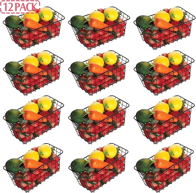 XINFULL 12 Pack Wire Storage Baskets Household Metal Wall-Mounted Containers Organizer Bins for Kitchen Bathroom Freezer Pantry Closet Laundry Room Cabinets Garage Shelf, Medium