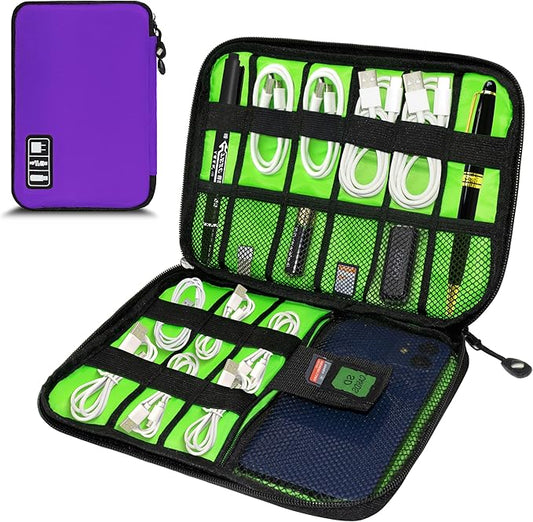 Miavers Electronics Organizer, Portable Cable Organizer Bags, Travel Electronic Accessories Storage Case for Cables, Cords, Charger, Phone (Purple)