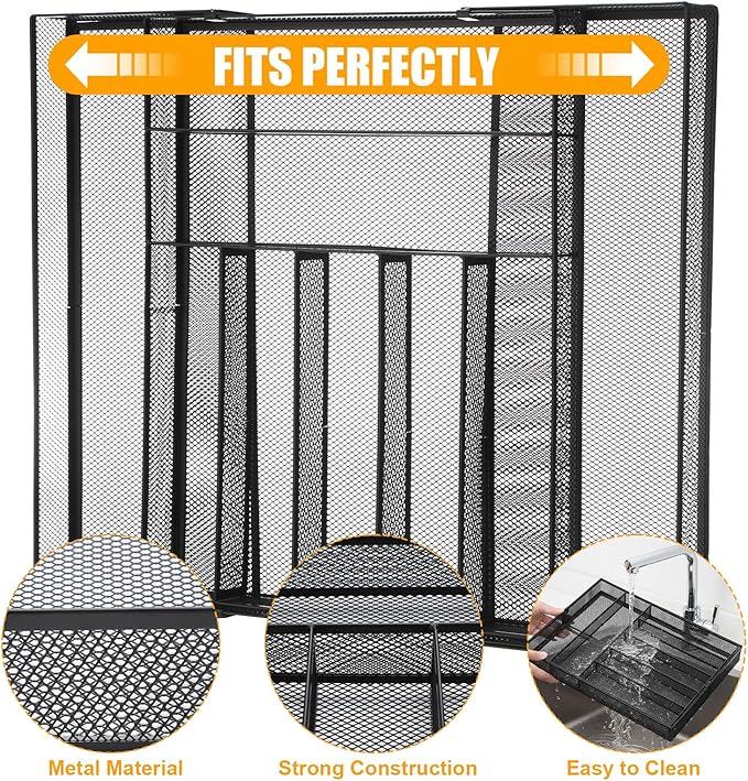 1 Pcs Utensil Drawer Silverware Organizer, Metal Mesh Expandable 13" ~24" Kitchen Drawer Organizer, 7-9 Slots Cutlery Tray Dividers for Kitchen Flatware Christmas Housewarming Gift (Black)
