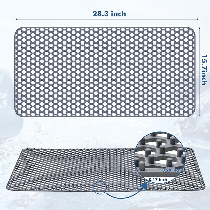 Bestjing Silicone Sink Protectors for Kitchen Sink - 28.3"x 15.7" Kitchen Protector Mat Accessory, Non-Slip Heat Resistant Mat for Bottom of Farmhouse Stainless Steel Porcelain (Gray)