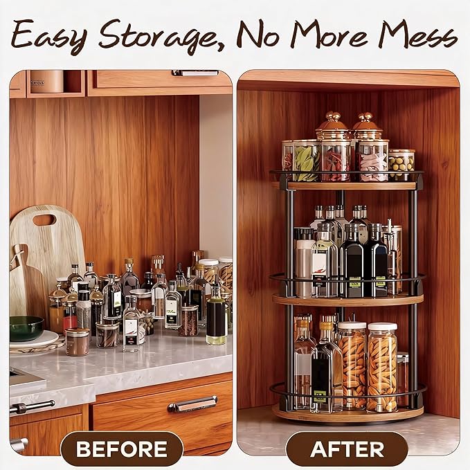 Rotating Spice Rack,Rotates Smoothly,Aesthetically Pleasing Durable,Lazy Susan Organizer for Kitchen Countertops, Bathrooms, Dressing Tables,Coffee Tables, and Other Locations (Three)