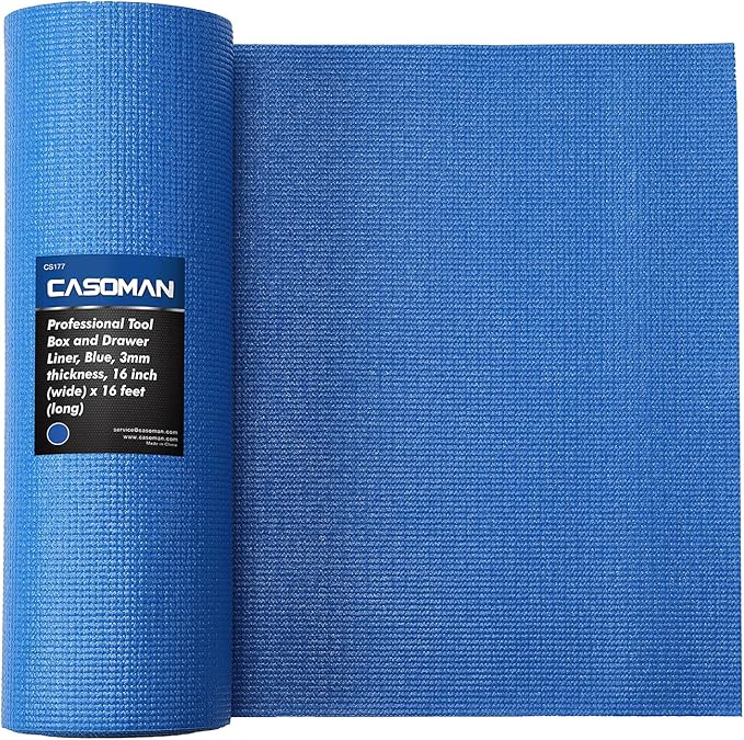 CASOMAN Professional Grade High Grip Tool Box Liner, Drawer Liner, and Shelf Liner, Blue, 16 inch (Wide) x 16 feet (Long), Adjustable Thick Cabinet Liners