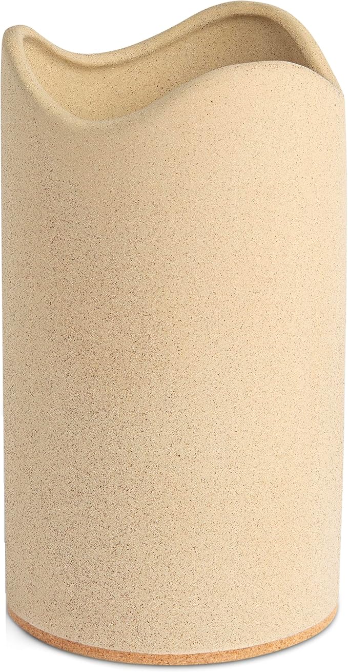 Ceramic Utensil Holder for Kitchen Counter - Spatula Holder - Countertop Crock for Holding Utensils with Cork Bottom