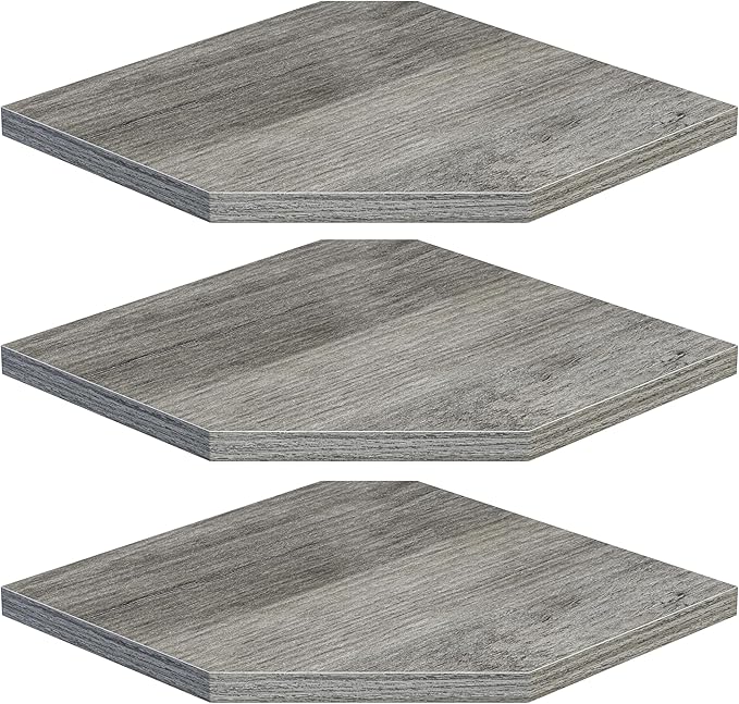 Corner Shelf Wall Mount, Floating Corner Shelves, Set of 3 Corner Wall Shelf Organizer, Rustic Wood Wall Storage Display Shelves for Living Room Bedroom Bathroom Kitchen, Rustic Grey