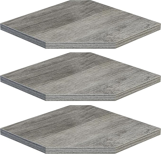 Corner Shelf Wall Mount, Floating Corner Shelves, Set of 3 Corner Wall Shelf Organizer, Rustic Wood Wall Storage Display Shelves for Living Room Bedroom Bathroom Kitchen, Rustic Grey