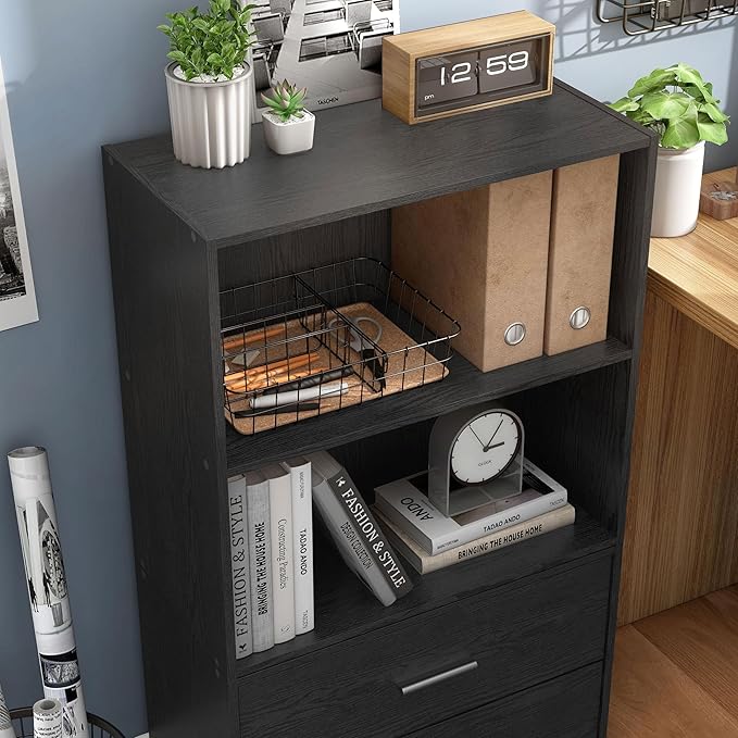 Homes: Inside + Out Apexa 2-Tier Cube Storage Organizer Shelves, Stackable Wood Bookcase Fits Cubby Bins for Organization, Dorm Teen Room Decor & Home Office, Black