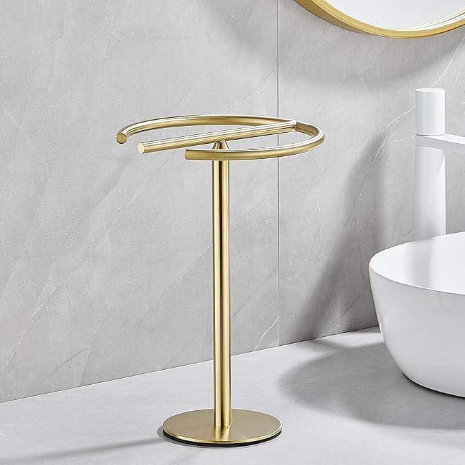 Hand Towel Holder Stand,13 Inch Free-Standing Towel Rack Brushed Gold, SUS304 Stainless Steel Towel Bar Rack Stand, Tower Bar for Bathroom Kitchen Vanity Countertop