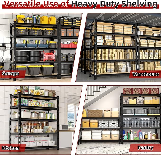 Heavy Duty Metal Storage Shelves - 36" W x 16" D x 72" H 5 Tier Adjustable Garage Shelving Unit, Industrial Utility Rack Shelf for Warehouse, Pantry, Kitchen, Black, 3 PCS