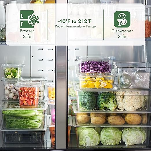 CURTA 6-Pack 1/4 Size 4" Deep NSF Polycarbonate Food Pans with Handled Lids & Drain Trays | Dishwasher & Freezer Safe Clear Container for Prep Tables, Buffet, Salad Bar, Commercial Kitchen