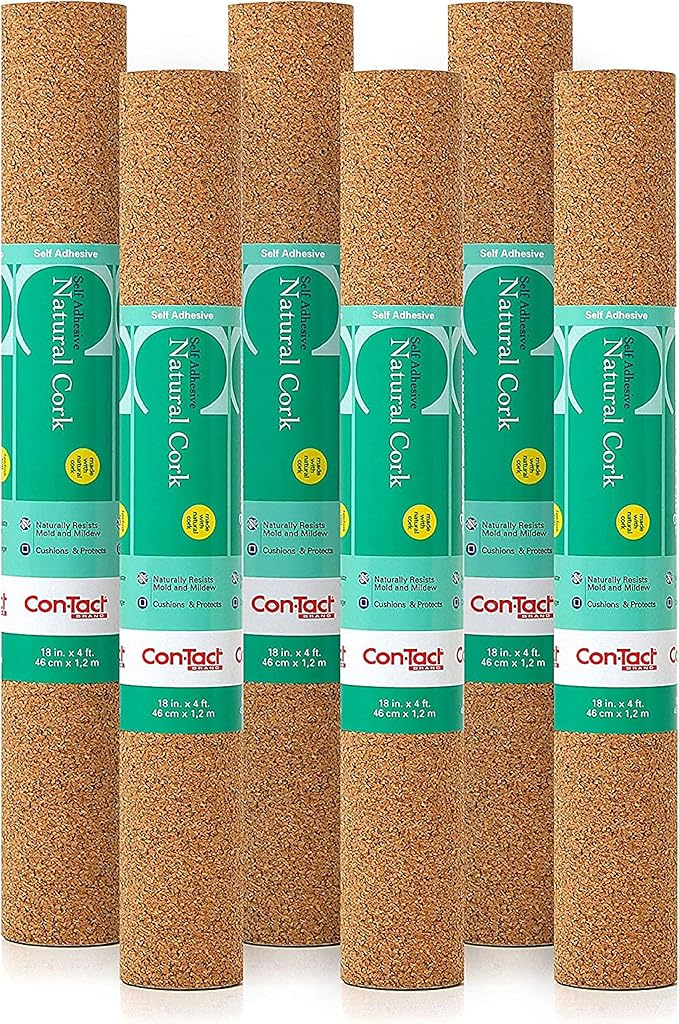 Con-Tact Brand Multi-Purpose Cork Shelf Liner, 18" x 4', Brown, Pack of 6