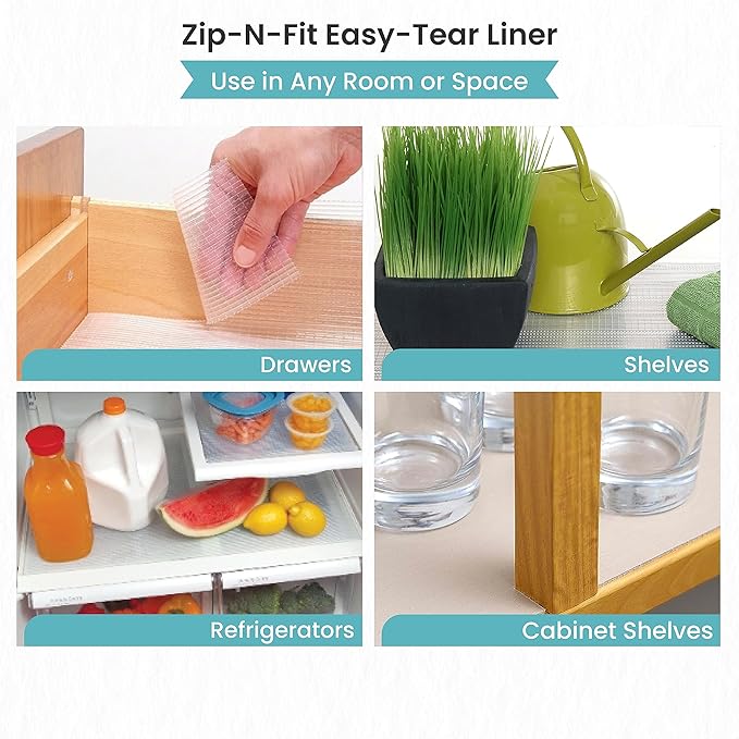 Con-Tact Brand 04F-CZ8S01-06AZ Zip-N-Fit Premium Non-Adhesive Perforated Shelf and Drawer Liner, 18-Inches by 4-Feet, Ribbed Clear